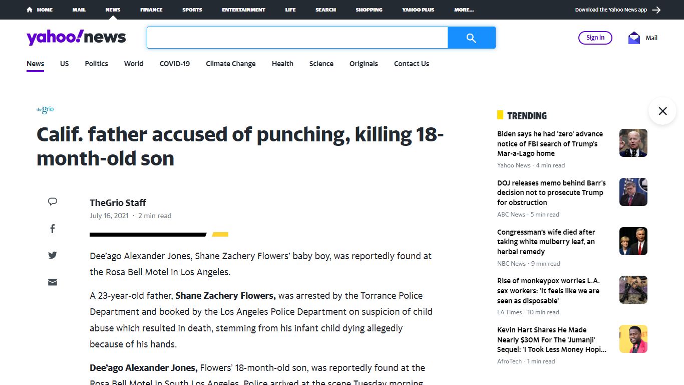 Calif. father accused of punching, killing 18-month-old son - Yahoo! News